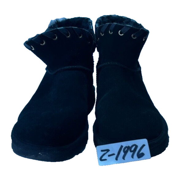 UGG Aidah Boots Women 9 Short Black Suede Leather Wool Lined Winter Comfy - Picture 11 of 11